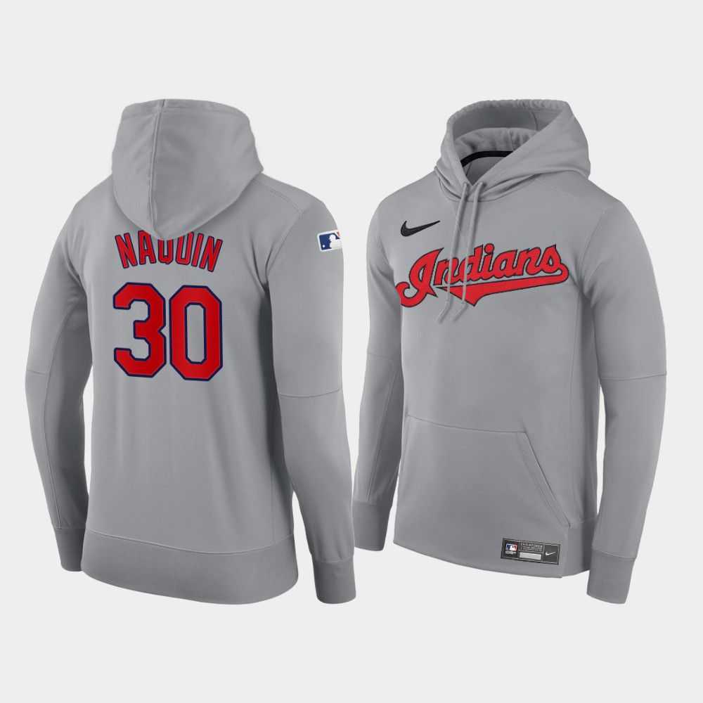 Men Cleveland Indians 30 Naquin gray road hoodie 2021 MLB Nike Jerseys